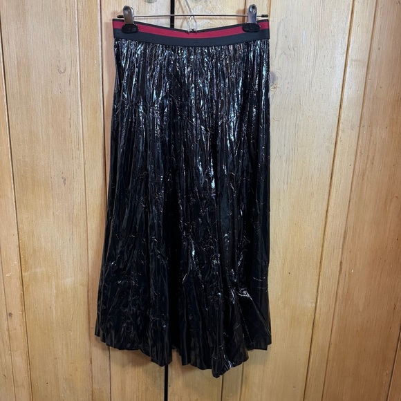 Imperial High Rise Elastic Waist Faux Leather SHINY MIDI Skirt - Picture 1 of 4